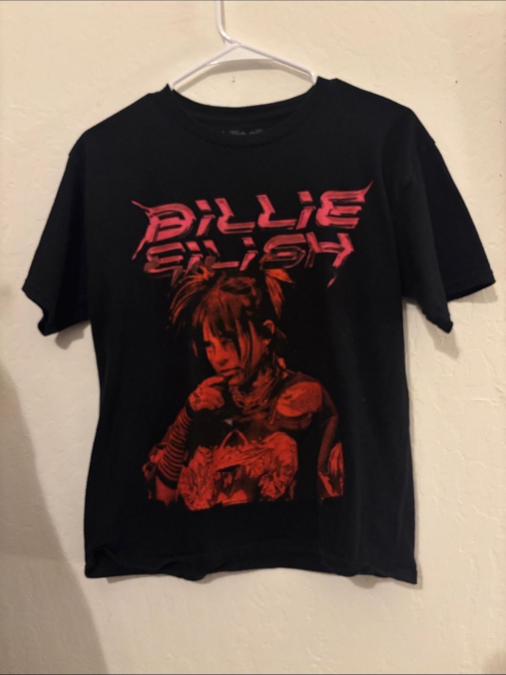Billie Eilish Black Short Sleeve Tee with Red Graphic Art